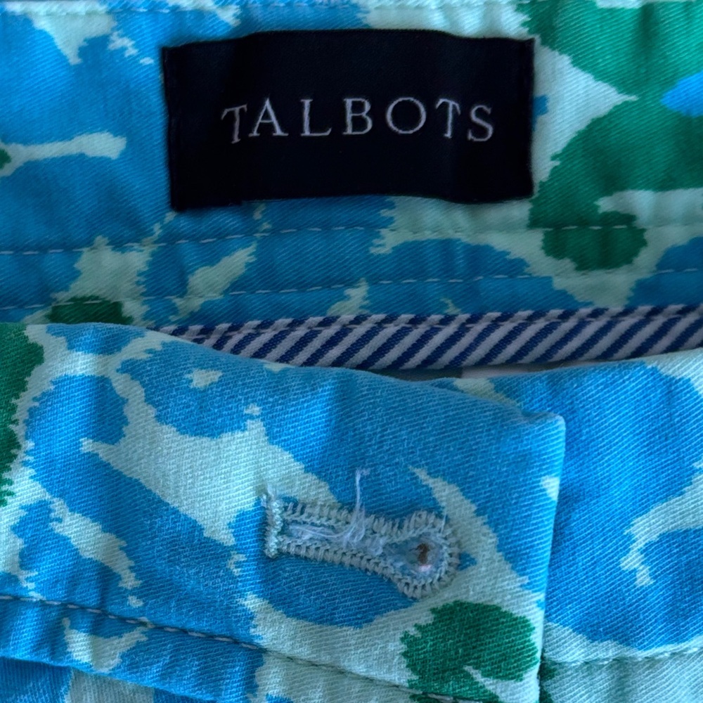 Talbots Relaxed Chino Turquoise & Green Patterned Cotton Shorts - Picture 7 of 12